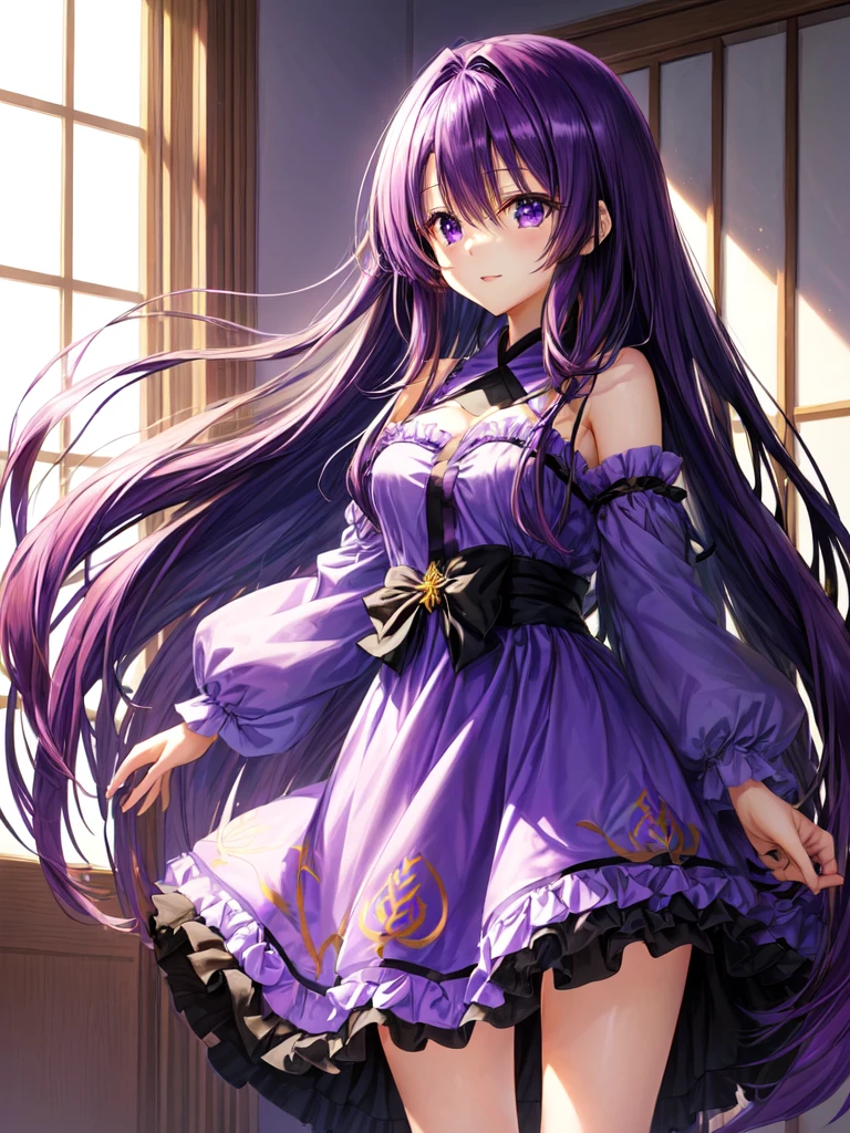 Hanasosuzu,standing,dark puple fluffy hair,dark purple eyes,medium hair,