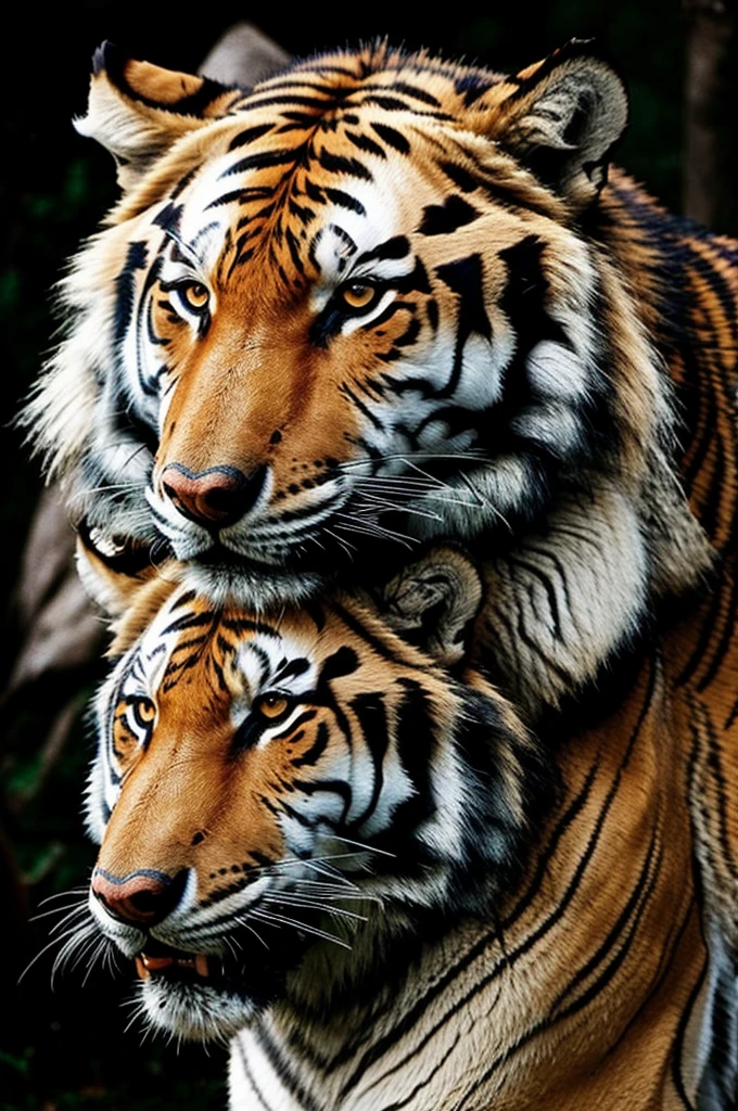 Wolf and tiger realistic fusion epic