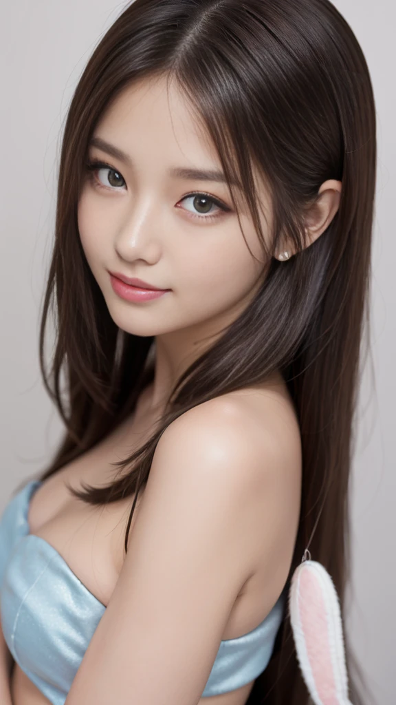 masterpiece, Highest quality, Realistic, Highly detailed CG integrates 8K, 8K,(Very beautiful face, Beautiful Lips, Beautiful Eyes), Exquisitely detailed face,1 Girl, Very beautiful girl,Exquisite eye makeup,Subtle eye detail,The best example of four fingers and one thumb,Toned figure,Nice and beautiful smile,明るいLong Hair,transparent, Quality hair,(masterpiece, Highest quality:1.2),alone,The eyes are exquisite and delicate,Brown Hair、Long Hair、Pink Lips,blue eyes,Big Breasts、Wavy Hair、(((bunny girl:1.5)))、Japanese、25-year-old female