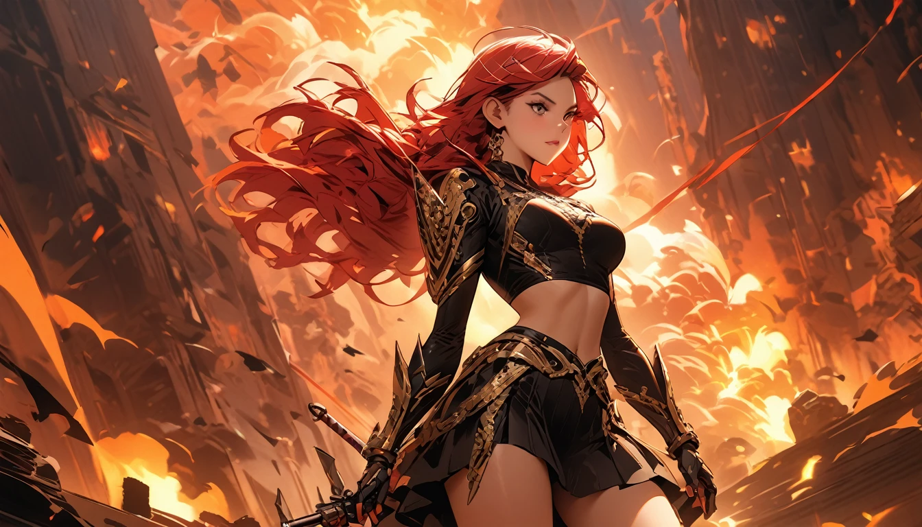 1girl, solo, masterpiece, best quality, 8k, detailed skin texture, detailed polished metal textures, light reflections off of metal surfaces, highly-detailed eyes, extremely detailed face, intricately detailed auburn hair, ultra-detailed mecha exoskeleton, beautifully detailed body, insanely detailed background, bold colors, A stunningly beautiful, extremely fit girl, with a long braided ponytail, wearing full body mechanized body armor is firing two hand cannons. (((Streaks of bright red and orange are coming out of the barrels of both weapons))) (((along with fire and smoke from the bullets exiting the guns at high velocity))). (She has large bright blue eyes):1.3, (a button nose, perfectly shaped lips):1.2, and (immaculate, flawless, brilliant-white teeth):1.15, (((gritted in determination as she battles her enemies))). (((She has a lean waist, an extremely toned midriff):1.31, slender thighs):1.32, slim calves):1.19, and (flawless large breasts):1.42, (there are laser bolts and explosions all around her):1.33, and the scene is very (chaotic:1.3), detailed line work and delicate, flowing brushstrokes, giving the artwork a dreamlike and ethereal quality the art style is heavily influenced by traditional Japanese art and calligraphy, as well as Western art movements such as Art Nouveau and Surrealism, incorporating intricate patterns and decorative elements into the artwork, as well as motifs from nature such as predators, lightning, and fire, featuring a bold palette and vivid shades of (red, blue, green, and purple, also using silver and gold metallic accents):1.36 to add a sense of opulence and regality.  (((cinematic movie still, masterpiece, best quality, absurd resolution, 8k, Monte Carlo Ray Tracing:1.2, path traced subsurface scattering))), (((HDR, UHD, volumetric lighting, Unreal Engine 5, Unity Engine, Blender, octane render))), (exquisite subject composition and use of lighting:1.4, exceptional, award-winning shading:1.4, sharp focus:1.35, top angle) 

