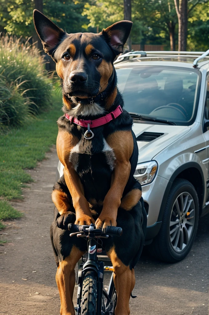 A dog with a bike