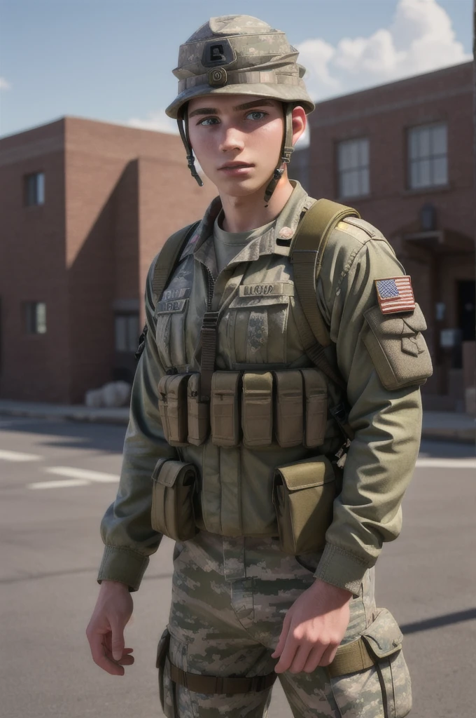 ((masterpiece)), ((best quality:1.2)), High Resolution, 8k, (ultra_realistic:1.3), (photorealistic:1.4), sharp focus, yaoi, 1boy, (perfect face), american soldier, caucasian, white man, handsome sexysoldier