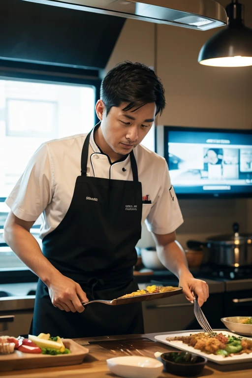 chef, Cooking while watching the monitor
