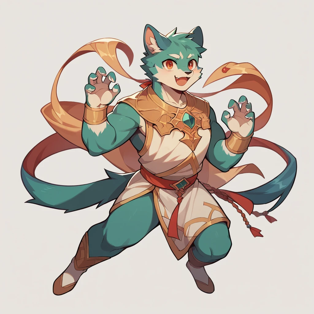 ((masterpiece)), (ultra detailed), (best quality), simple background, (style of fantasy), (in t-pose, full body, hands up), absurdres, perfect anatomy(angelic handsome boy, kemono)(furry anthro),