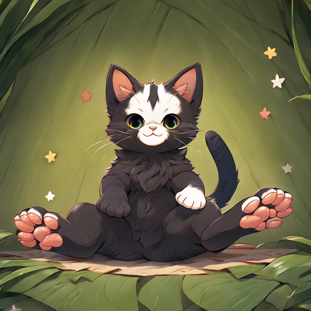 Black cat kitten、Show paws