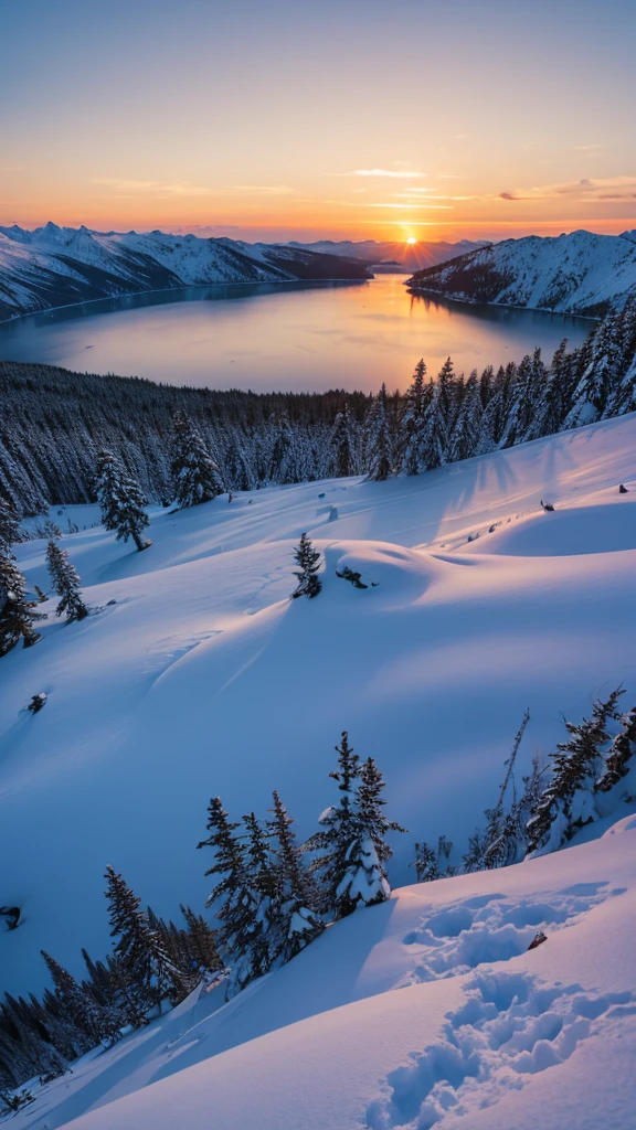 Snow Mountain lake Sunset