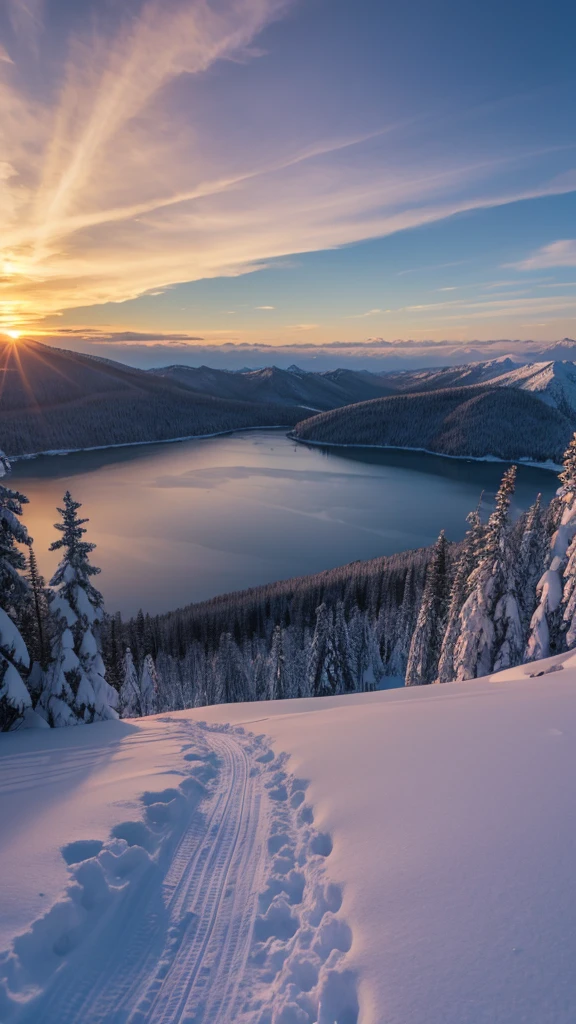 Snow Mountain　lake　Sunset
