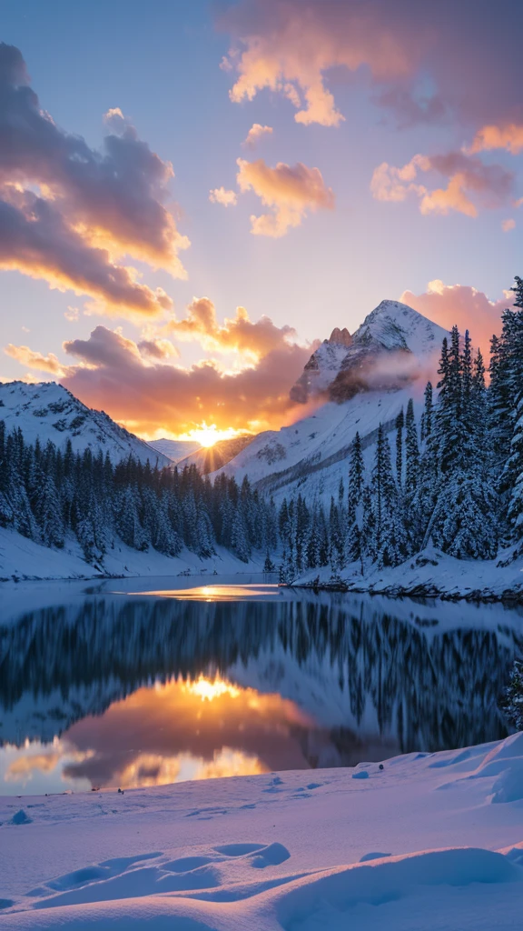 Snow Mountain lake Sunset