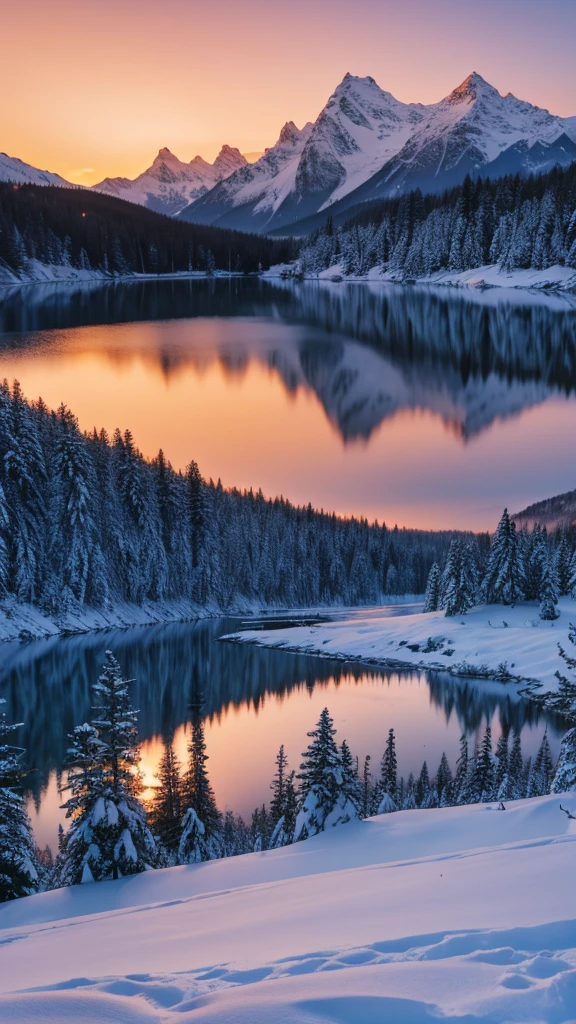Snow Mountain lake Sunset