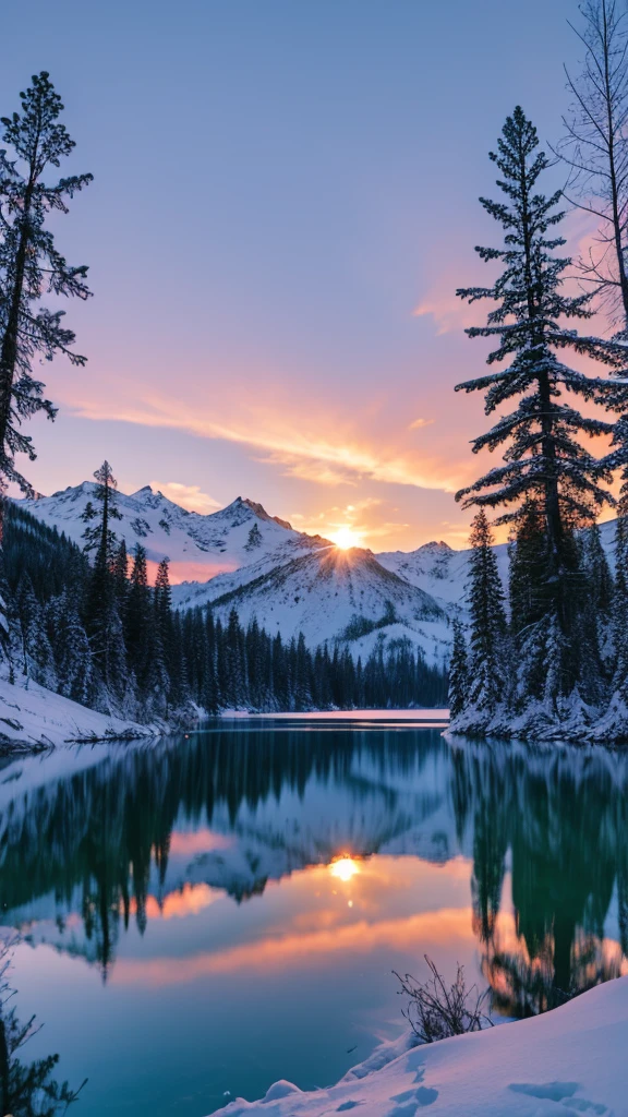Snow Mountain lake Sunset