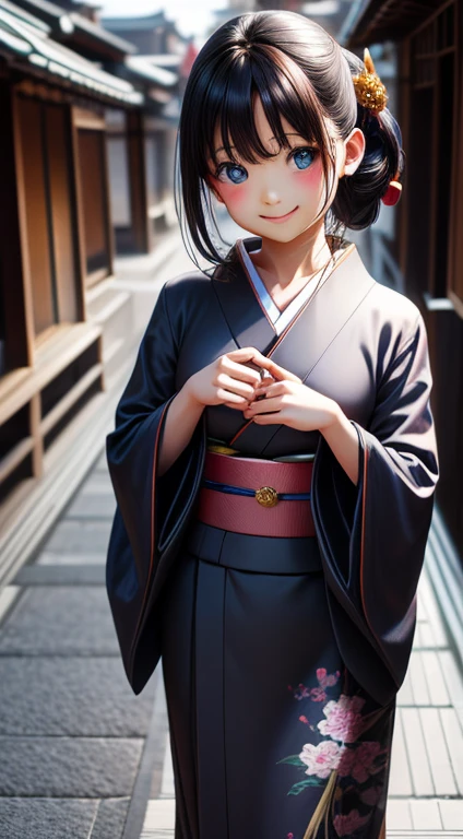 Professional Lighting,(Photorealistic:1.4), (Top image quality:1.0), (超High resolution:1.0), 8K, Raw photography, (masterpiece:0.2), (Face to face with the children_v1:0.5)、(最高quality Detail:1.2)、Realistic、8K Ultra HD、High resolution、(1 Girl:1.2)、超Familiarな、High quality textures、Intricate details、Familiar、Very Familiar CG、High quality shadows、Familiar 美しく繊細な顔、Beautiful details and a delicate eye、(Symmetrical eyes:1.2),Written boundary depth、Ray Tracing,1 Girl, Japanese Girls, (Natural smile:1.4),cute, thin, Portrait of a beautiful Japanese woman in a kimono, Standing elegantly on a street corner in Kyoto. Kimono with vibrant traditional patterns, Hair decorated with elegant and delicate hairpins, Gentle expression. (With the old streets of Kyoto in the background:1.4)、The soft light of a spring afternoon, (Realistic:1.3), finely, quality, (Tabletop:1.2), (Realistic:1.2), (最高quality), (複雑なFamiliar), dramatic, Ray Tracing, photograph, +roller、Full body portrait、Plump thighs