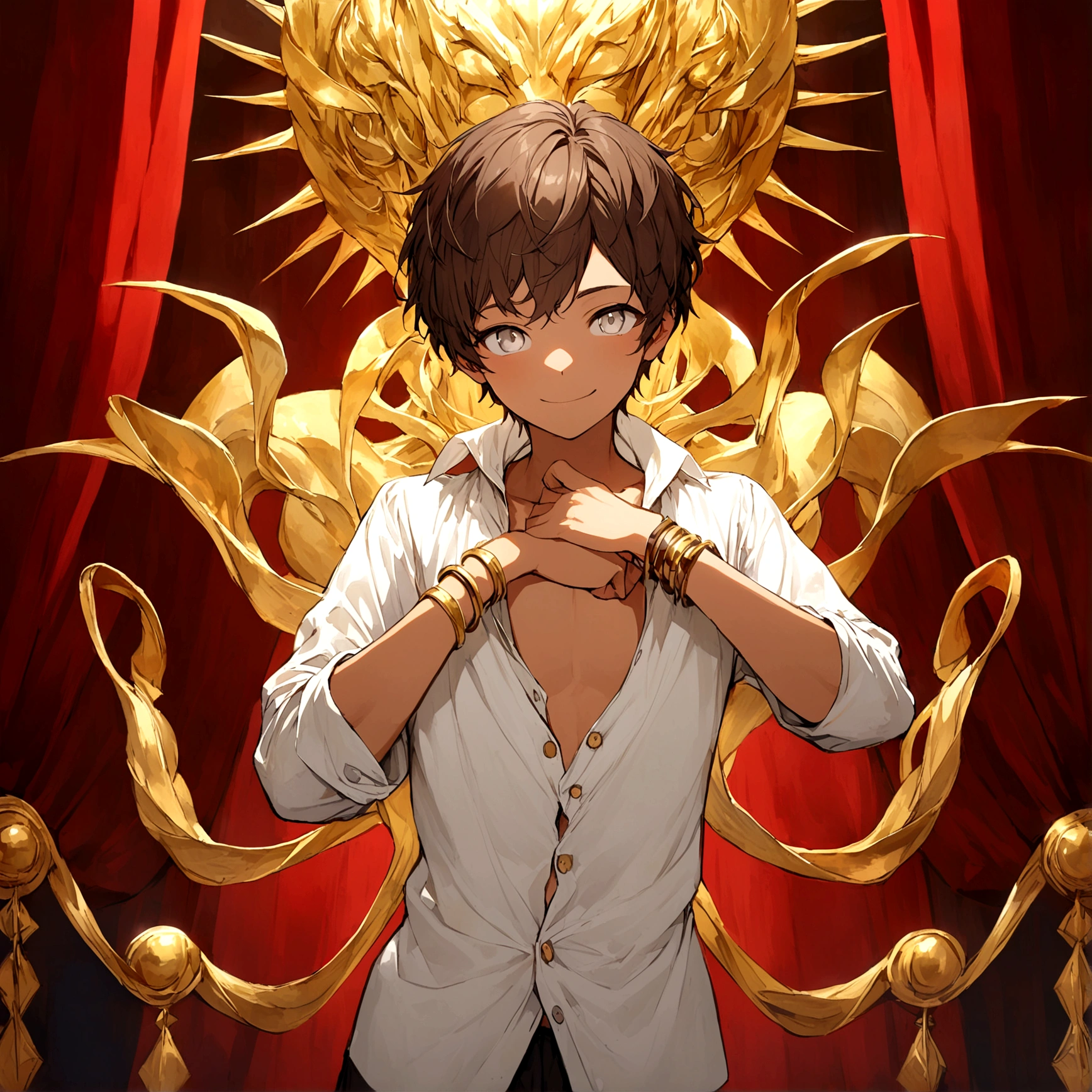 Highres, Masterpiece, Best quality at best,Best Quality,hight quality, hight detailed, 1boy, Shota, (Showing armpit:1.3), ear-old b Young boy, Desert, Shy, upper body, Give me the proportional body of a 12 year ansparent veil on the head, navel piercing, gold accessories, masterpiece,hight setail, best quality, UHD, bokeh