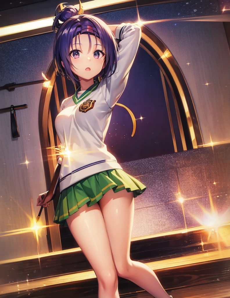 Sairenji Haruna,Haruna Sairenji,standing,uniform,shirt,skirt,short hair,white shirt,green skirt