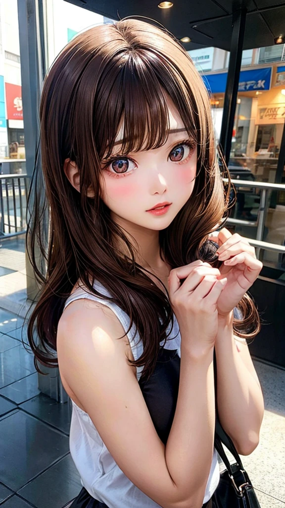 A girl with brown hair modeling sensually 