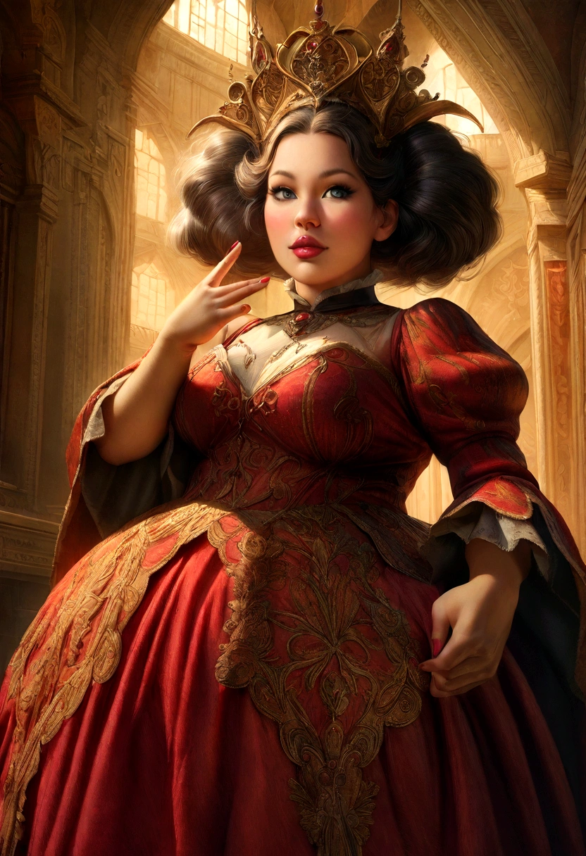 Penelope Pussycat (beloved character from looney tunes), beautiful detailed eyes, beautiful detailed lips, extremely detailed face, chubby belly, countess outfit, elegant, ornate, detailed fabric textures, high quality, 8k, realistic, photorealistic, ultra-detailed, studio lighting, vibrant colors, warm lighting, intricate patterns, renaissance, detailed background
