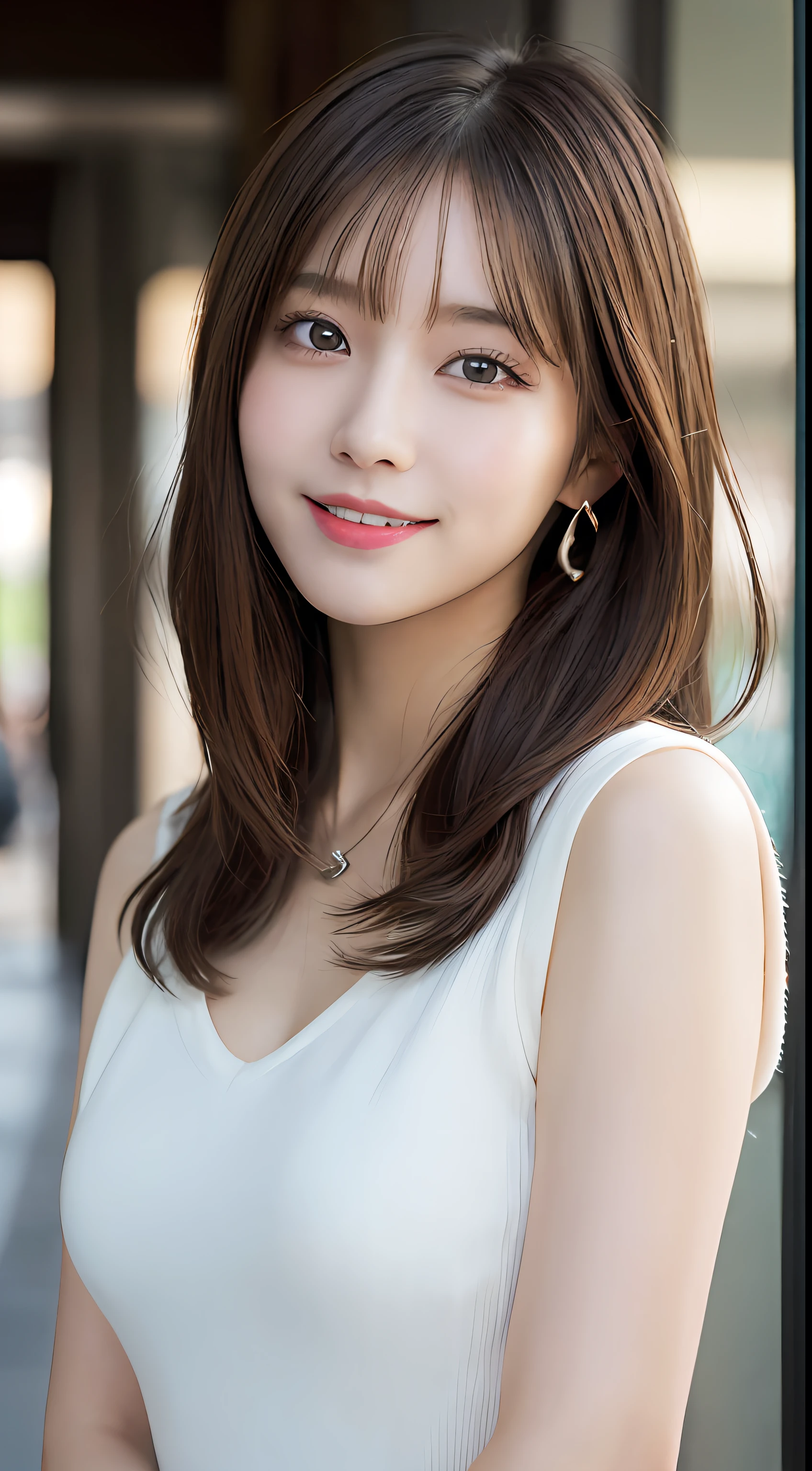 Tabletop, Highest quality, figure, Super detailed, In detail, High resolution, 8k wallpaper, Perfect dynamic composition, Beautiful attention to detail, Women's Fashion Summer,Medium Hair,Center of chest, Natural color lip, Bold sexy pose,smile,Harajuku、20-year-old girl、cute、sexy shot looking at camera