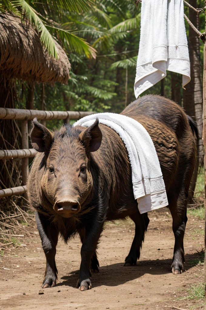 Wild boar with towel