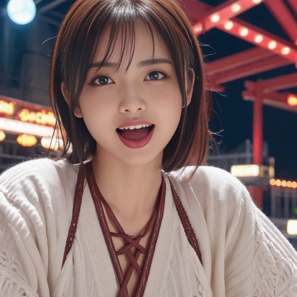 (Sexual climax:2.0),(Orgasm:2.0),(ecstasy:2.0),short hair,Part-time job at a bar,((Wearing laced negurije:2.0)),20 year-old,(1 Ultra cute Japan girl:1.5),(Detailed face,ultra detailed eyes, incredible Beautiful eyes,symmetry dropped eyes:2.0),(No Makeup,smile,open mouth wide:2.0)best quality, 4k, 8k, highres, masterpiece, ultra-detailed, realistic, photorealistic, photo-realistic, HDR, UHD, studio lighting, ultra-fine painting, sharp focus, physically-based rendering, extreme detail description, professional, vivid colors, bokeh