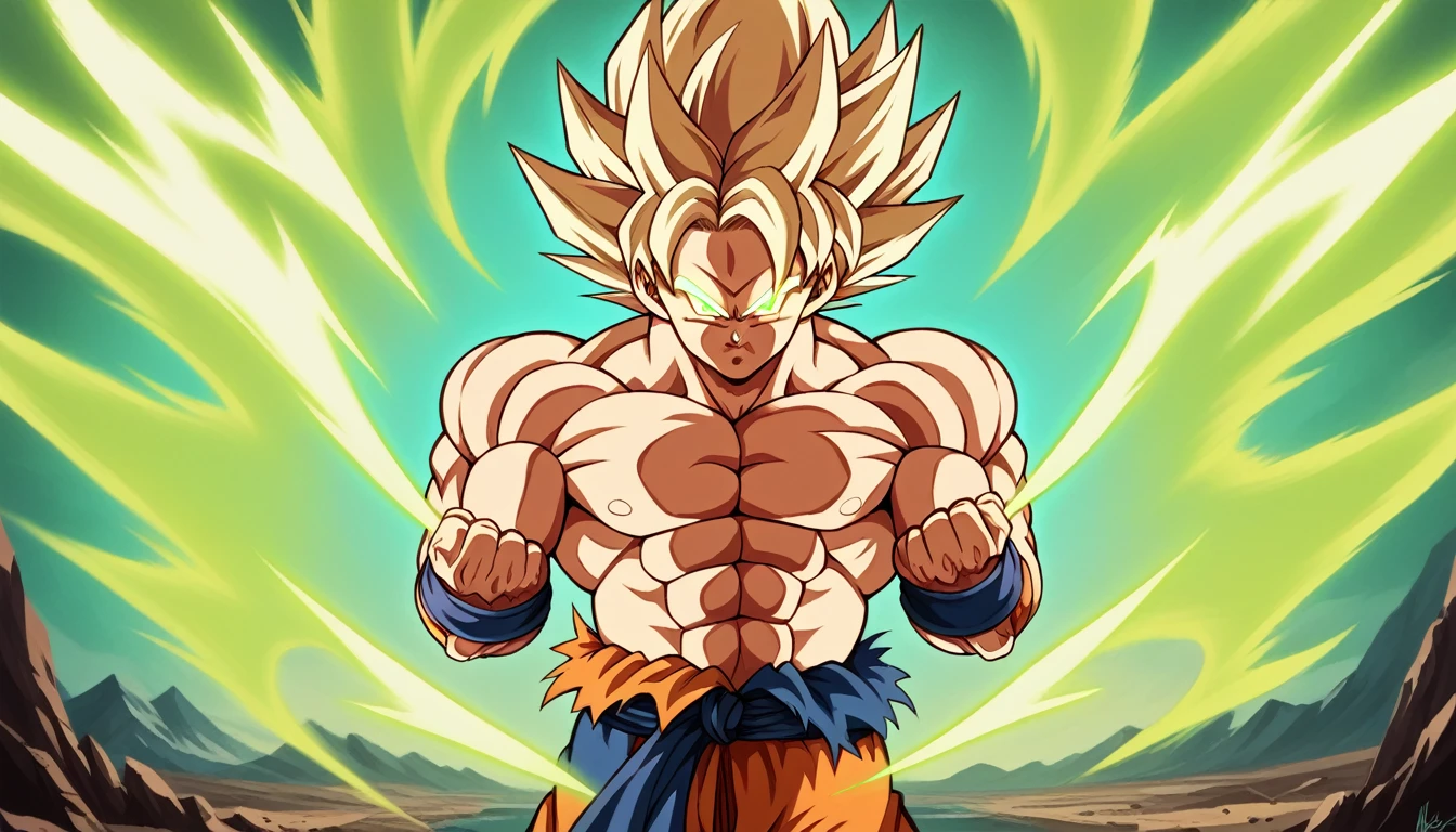 a powerful and muscular goku in his ultimate ultra instinct transformation, detailed facial features, intense glowing eyes, ultra detailed, cinematic lighting, dramatic poses, epic sci-fi landscape, glowing energy aura, ultra detailed skin textures, 8k, best quality, photorealistic, hyper detailed