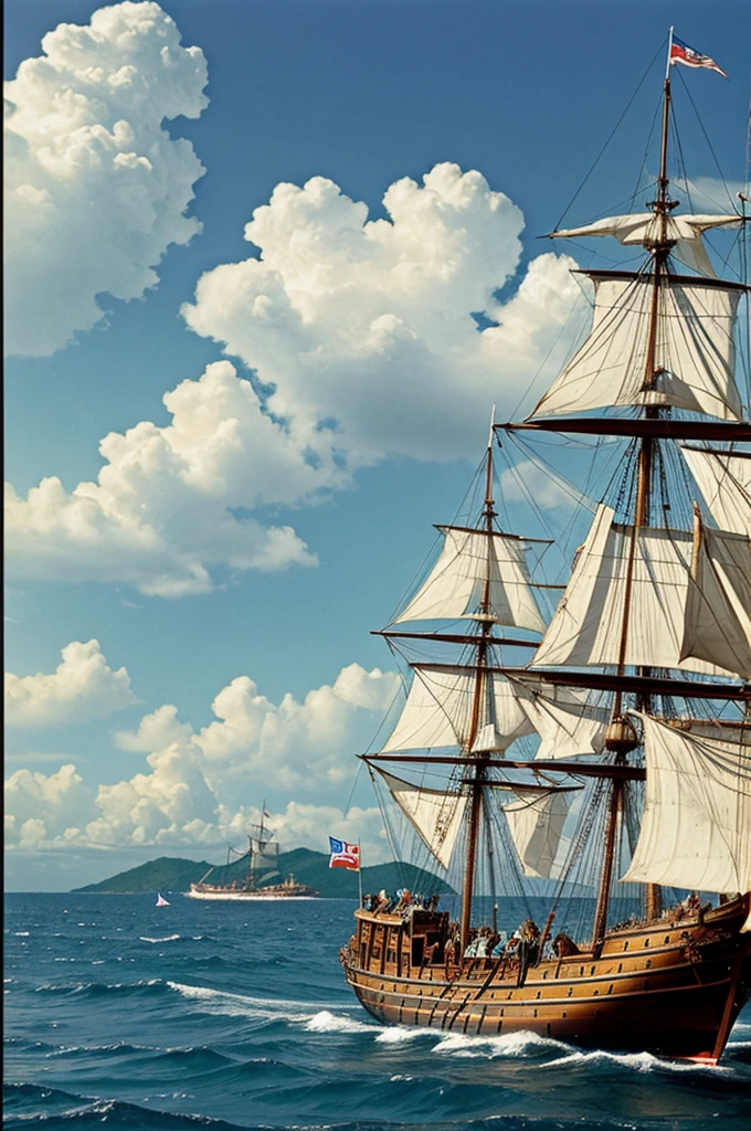 Christopher Columbus arriving in Honduras on the Santa María caravel
