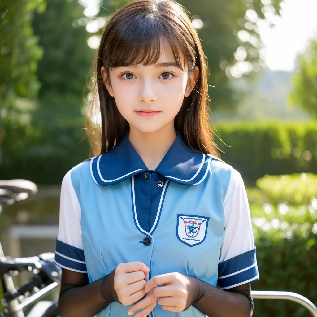 (((32k,high detal,high-detail、masterpiece,Attention to detail,full body Esbian,solo))),Raw photo & realistic atmosphere,beautiful dark blue eyes,Detailed mouth,Glossy lips,Detailed eyebrows,Eyes drawn in detail with soft white skin that shines with every detail、azure eyes,Very beautiful eyes,Detailed lips、Very beautiful face,Very well-formed face、Lifelike face,shiny beautiful lips, Realistic Young Gravure Idol, very beautiful school girl, ,Moderately beautiful, Young Sensual Gravure Idol, Young Gravure Idol, Beautiful, Cute and sexy15 year old ,the whole body is wet,dripped out,with a flushed face,Incredibly beautiful15-year-old girl,short-cut,Brown shiny hair,Hair is wet,Dripping water,dripping,(Black pantyhose,Beautiful fece,Looking at the camera:1.4),(HDT Vision Japan HDT Vision Black HDT Vision Black HDTV Uniform,well-shaped breasts,,Mature body, I'm anxious and about to cry,Moist eyes,cold smile,glareing,The glaring face is also beautiful:1.5),(The chest of the uniform is open,Bike ride in the city,Straddling a bike,pedal a bike,rollback,Ride a bike in black pantyhose,Lori Beautiful Girl:1.7)