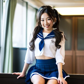 (masterpiece: 1.2, Highest quality), (Highly detailed face, Realistic photos, Realistic Skin, Realistic body, Intricate details), alone, casual, alone, 1 Girl, Cowboy Shot, null, Show Viewer,  Serafuku, White shirt, Blue sailor collar, Red neckerchief, Blue Skirt, (Japanese Idols),, Slim figure, Narrow waist, Beautiful feet, 16 years old, (high school girl), Charm,