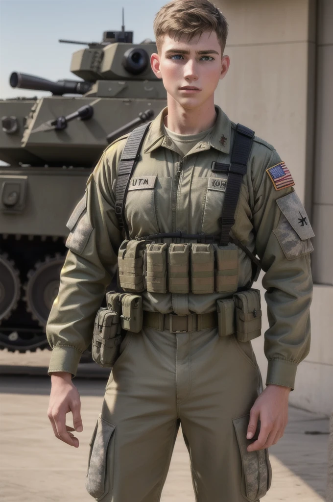 ((masterpiece)), ((best quality:1.2)), High Resolution, 8k, (ultra_realistic:1.3), (photorealistic:1.4), sharp focus, yaoi, 1boy, (perfect face), american soldier, caucasian, white man, handsome sexysoldier,,with military equipment,,name donny r