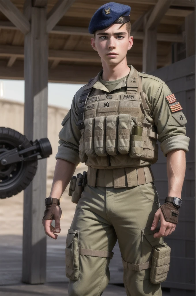 ((masterpiece)), ((best quality:1.2)), High Resolution, 8k, (ultra_realistic:1.3), (photorealistic:1.4), sharp focus, yaoi, 1boy, (perfect face), american soldier, caucasian, white man, handsome sexysoldier,,with military equipment,,name donny r