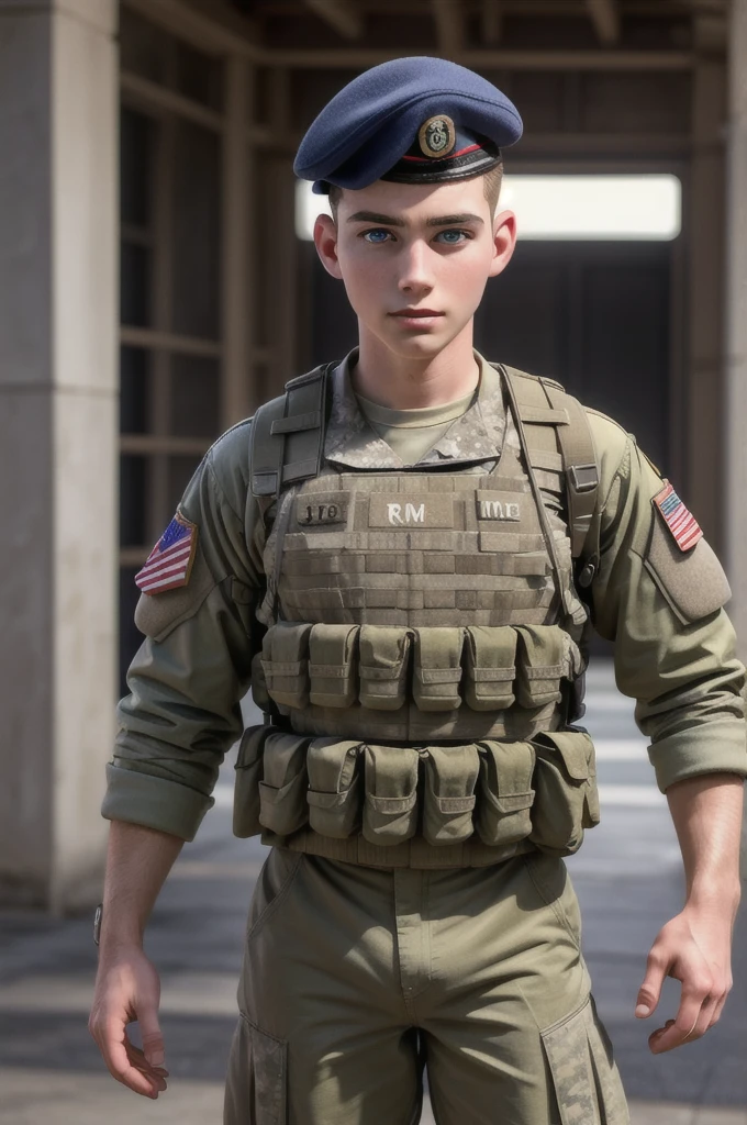 ((masterpiece)), ((best quality:1.2)), High Resolution, 8k, (ultra_realistic:1.3), (photorealistic:1.4), sharp focus, yaoi, 1boy, (perfect face), american soldier, caucasian, white man, handsome sexysoldier,,with military equipment,,name donny r