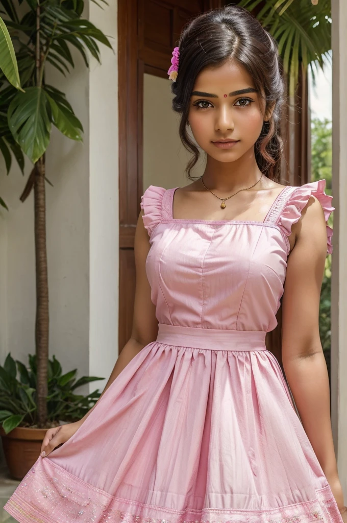 ((best quality)), ((masterpiece)), (detailed), 5 girl Indian,wearing a pink colour maid outfits 