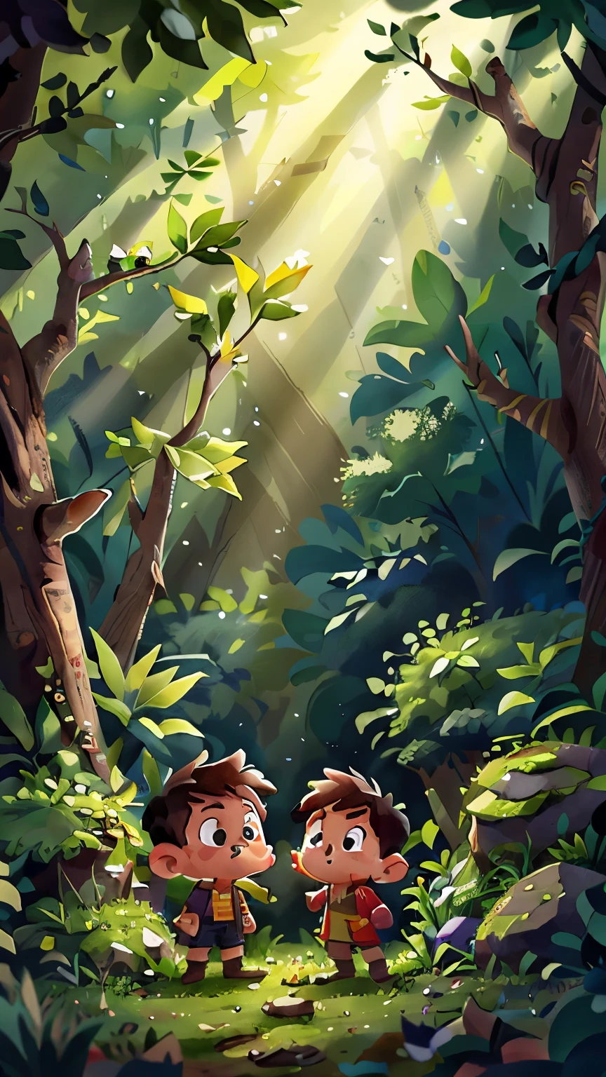 A little boy and a , In the woods