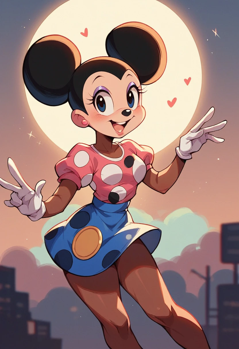 minnie mouse, a girl aged 15, iconic skirt, in an amusement park