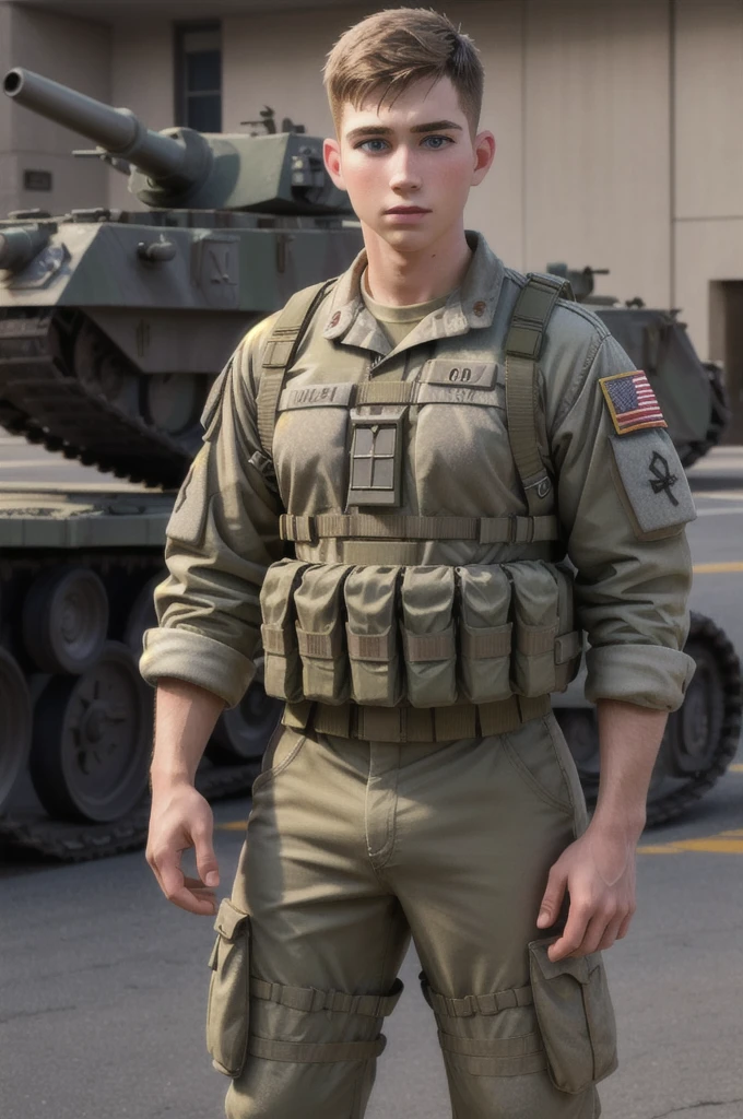 ((masterpiece)), ((best quality:1.2)), High Resolution, 8k, (ultra_realistic:1.3), (photorealistic:1.4), sharp focus, yaoi, 1boy, (perfect face), american soldier, caucasian, white man, handsome sexysoldier,,with military equipment,,name donny r