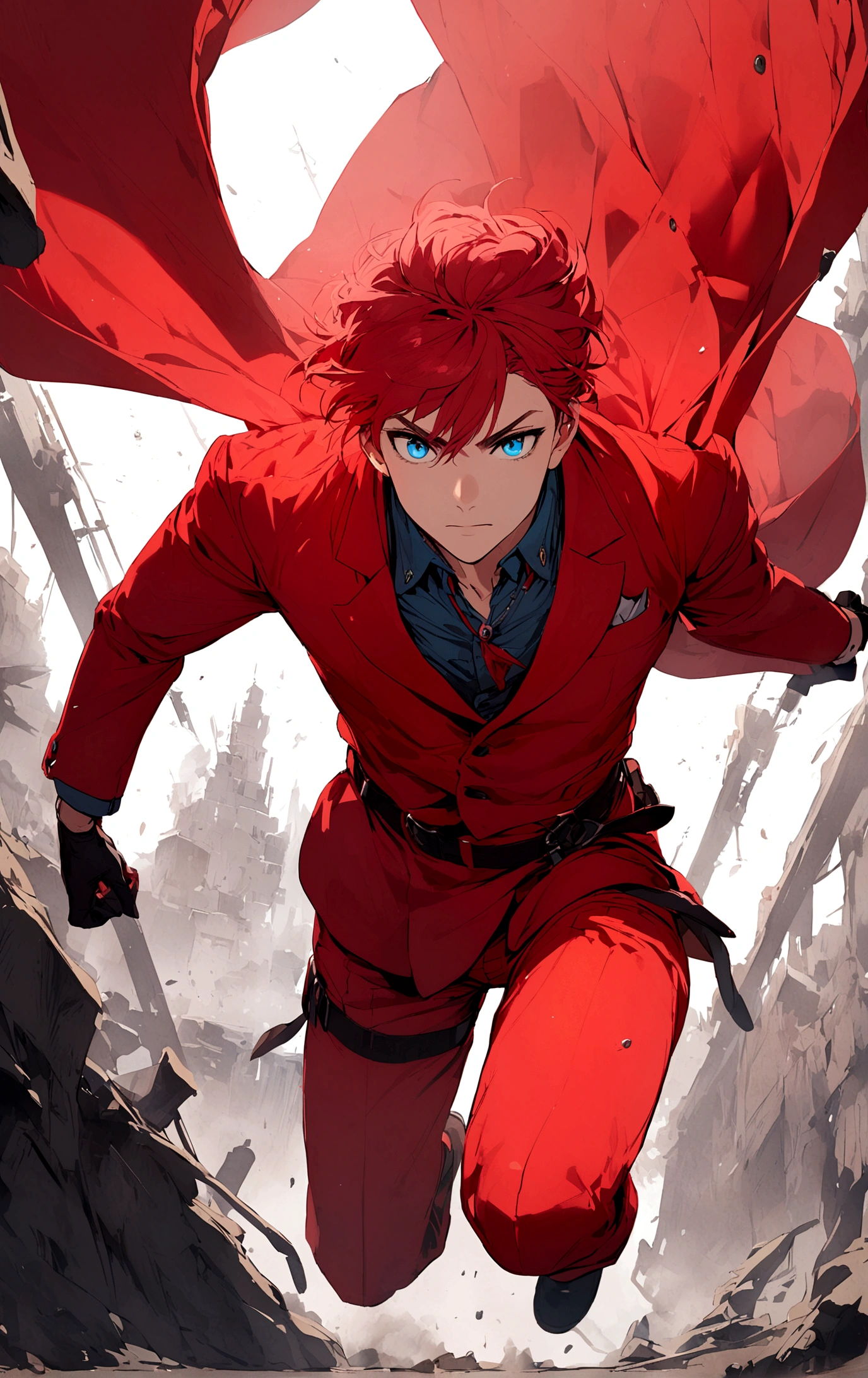 Boy in red suit with blue eyes