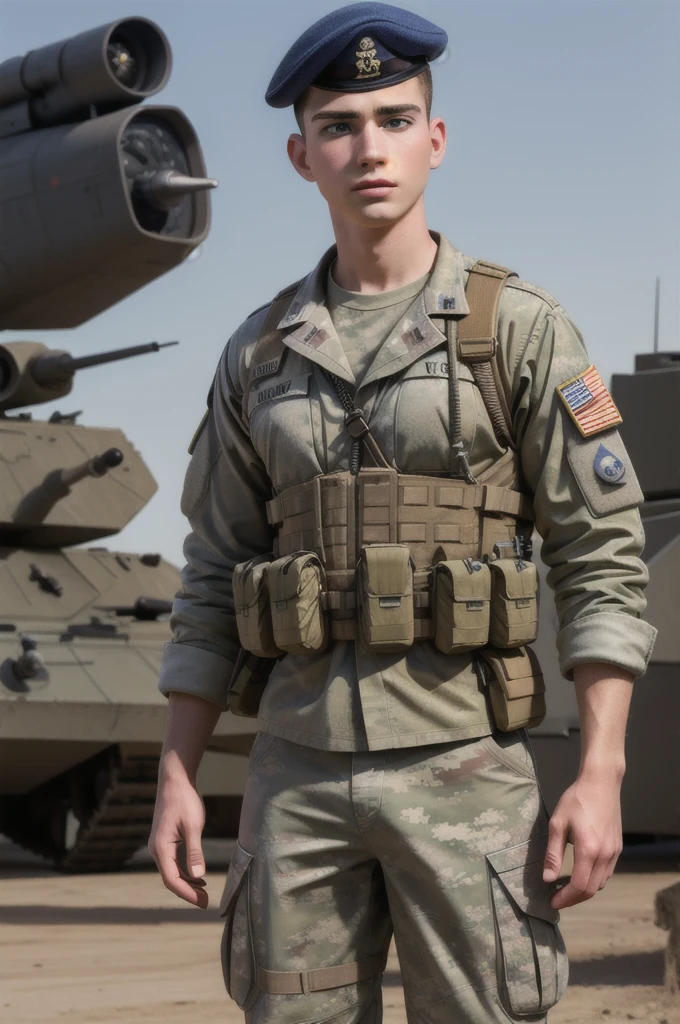 ((masterpiece)), ((best quality:1.2)), High Resolution, 8k, (ultra_realistic:1.3), (photorealistic:1.4), sharp focus, yaoi, 1boy, (perfect face), american soldier, caucasian, white man, handsome sexysoldier,,with military equipment,,name donny r