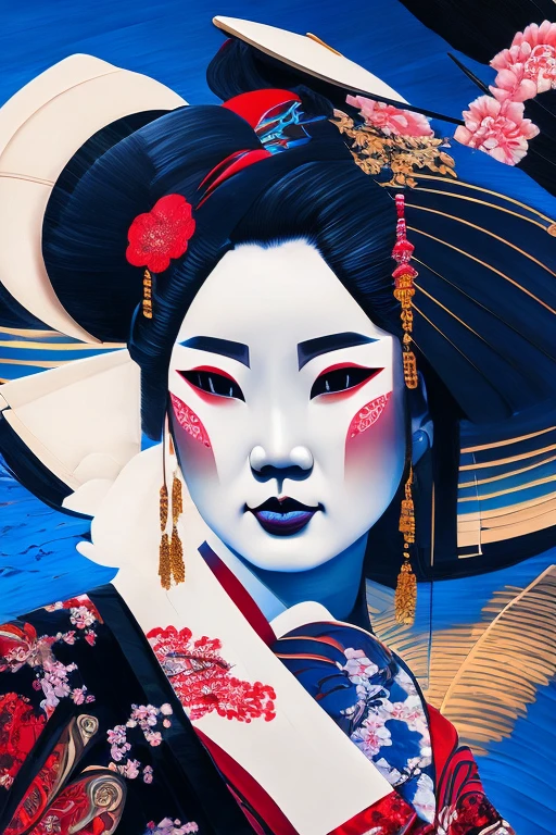 A traditional image of a Geisha, masterfully rendered in the style of Abstract Expressionism, showcases a captivating figure bathed in dark, dramatic hues. The portrait exudes an aura of mystery, with the Geisha's enigmatic gaze seeming to reach out from the canvas.

The Geisha's attire, adorned with subtle patterns, blends seamlessly into the dynamic, abstract background, creating a harmonious yet intriguingly complex composition. The brush strokes are bold and expressive, capturing the fluidity and elegance of the Geisha's grace.

The portrait, painted in high quality and meticulously detailed, is a stark contrast against the
