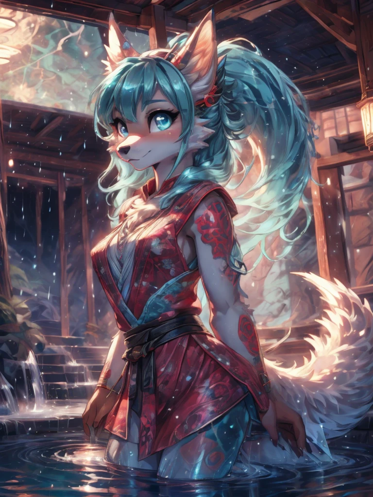Hatsune miku alta definicion buena anatomia add_detail:1, orejas de kitsune, tatuaje tribal add_detail:1, cute girl add_detail:1, add_detail:1,traditional japasse clothes add_detail:1 japanese shrine landscape add_detail:1, fullbody descalza add_detail, rostro altamente detallados, deep aqua iris add_detail:1 lighting eyes add_detail:3, garras de lobo, colmillos afilados add_detail:1, zorra salvaje add_detail:1, aura de luz resplandeciente add_detail:3, sakuras landscape add_detail:1, in magic spring water pool add_detail:1, raining day add_detail, touching water with her hands, undressing