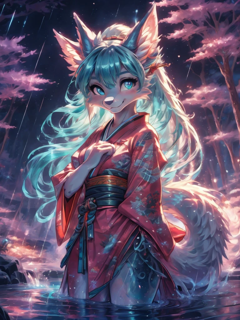 Hatsune miku alta definicion buena anatomia add_detail:1, orejas de kitsune, tatuaje tribal add_detail:1, cute girl add_detail:1, add_detail:1,traditional japasse clothes add_detail:1 japanese shrine landscape add_detail:1, fullbody descalza add_detail, rostro altamente detallados, deep aqua iris add_detail:1 lighting eyes add_detail:3, garras de lobo, colmillos afilados add_detail:1, zorra salvaje add_detail:1, aura de luz resplandeciente add_detail:3, sakuras landscape add_detail:1, in magic spring water pool add_detail:1, raining day add_detail, touching water with her hands, sexy kimono add_detail:1