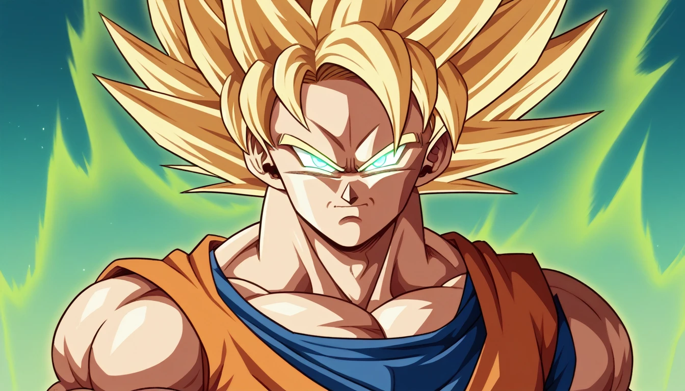 a powerful and muscular goku in his ultimate ultra instinct transformation, detailed facial features, intense glowing eyes, ultra detailed, cinematic lighting, dramatic poses, epic sci-fi landscape, glowing energy aura, ultra detailed skin textures, 8k, best quality, photorealistic, hyper detailed