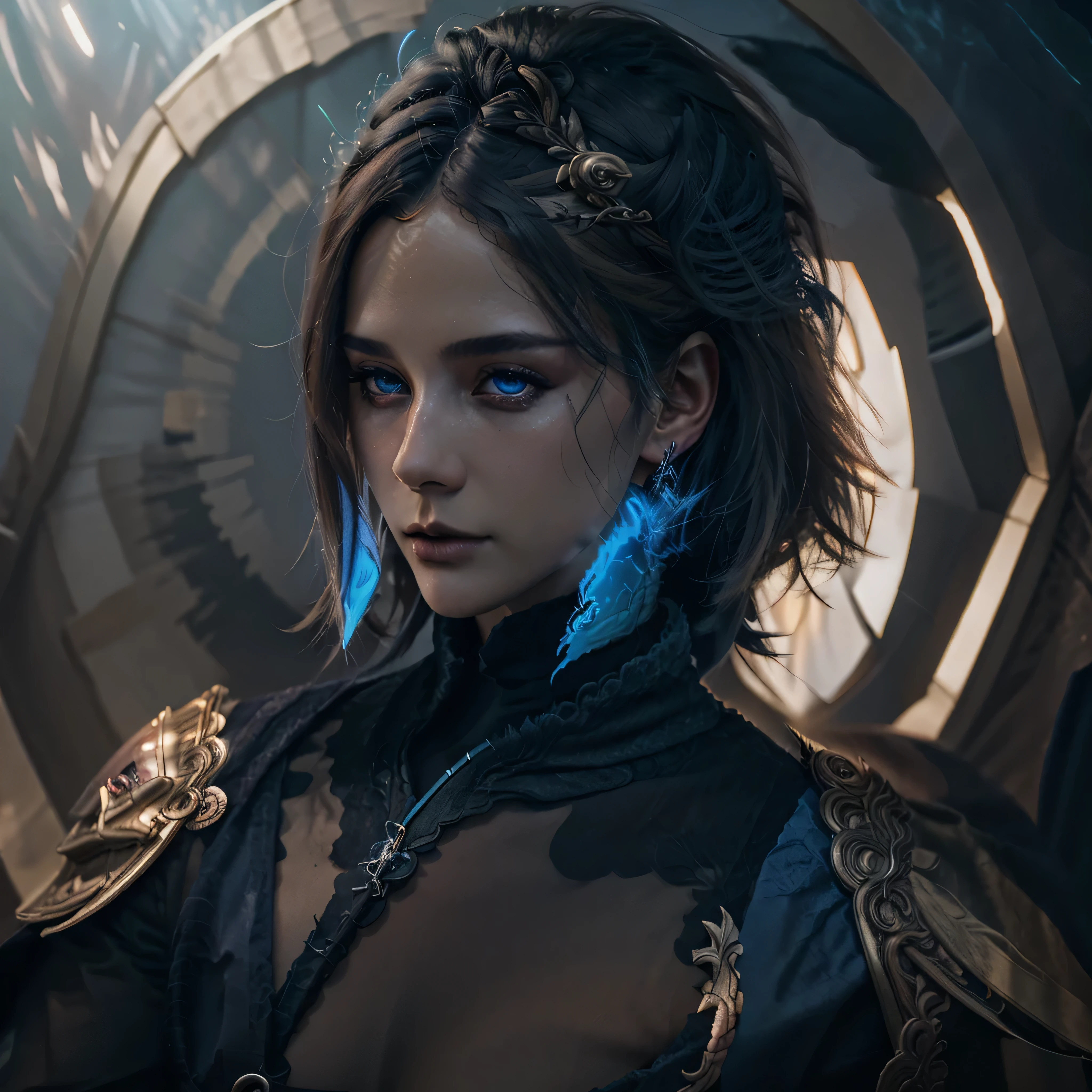 Level dark background, beautiful woman, beyond perfection+Bullish ), Boa Hancock, skull, long blonde hair, big blue eyes , nobleman, fundo do skull, A sexy, sharp focus, photo by greg rutkowski, soft lighting, swirly vibrant colors, work of art, Face ultra detailed
