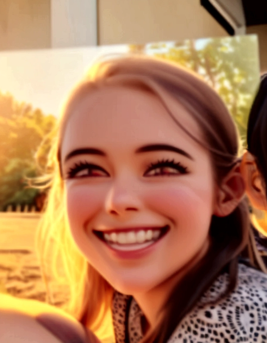 there is a woman and a that are smiling for a picture, very slightly smiling, she is smiling and excited, photo of young woman, slightly smiling, kailee mandel, smiling slightly, smiling and looking directly, happily smiling at the camera, headshot profile picture, snapchat photo, she is smiling, highly detailed photo of happy, profile picture, medium close up portrait