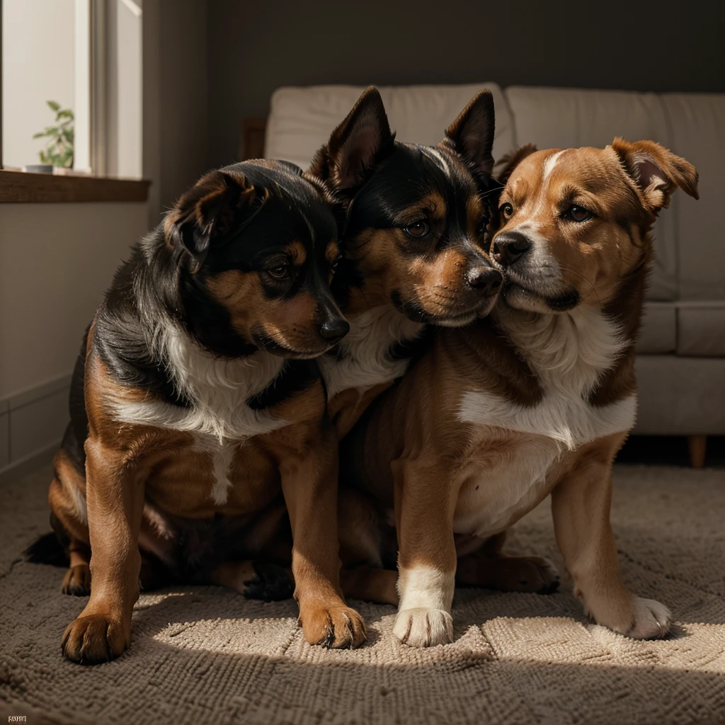(high quality) (masterpiece) An illustration of cute dogs hugging each others realistic, 8k, cinematic