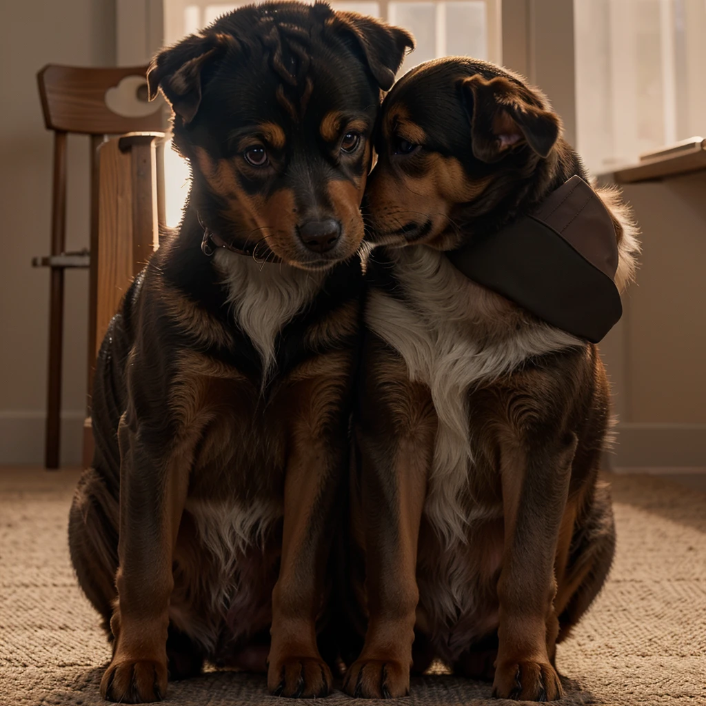 (high quality) (masterpiece) An illustration of cute dogs hugging each others realistic, 8k, cinematic