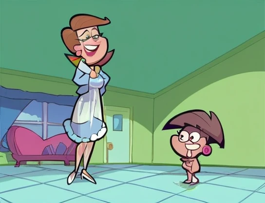 Mrs Turner wearing purple nude long sleeve transparent plastic sheer Nightgown on for her naked body four penises Peeing on basement floor.