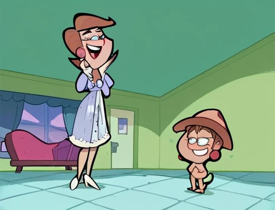 Mrs Turner wearing purple nude long sleeve transparent plastic sheer Nightgown on for her naked body four penises Peeing on basement floor.