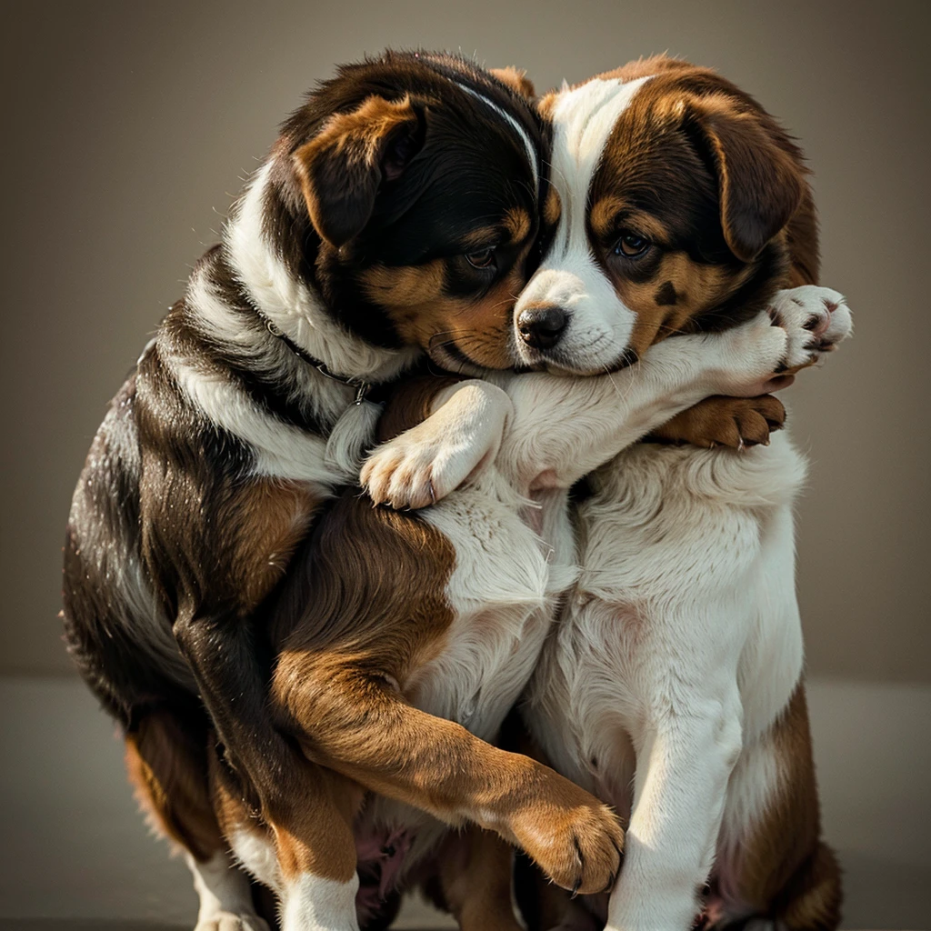 (high quality) (masterpiece) An illustration of cute dogs hugging each others