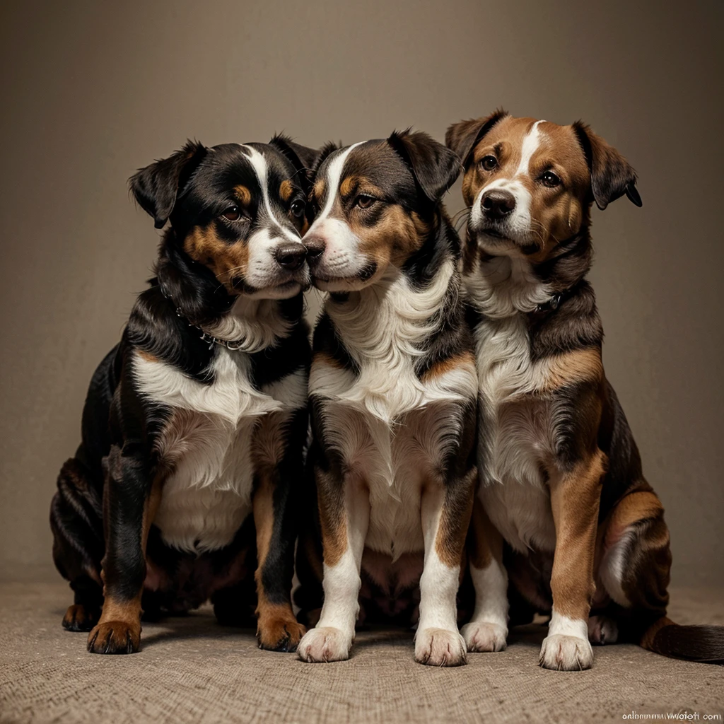 (high quality) (masterpiece) An illustration of cute dogs hugging each others