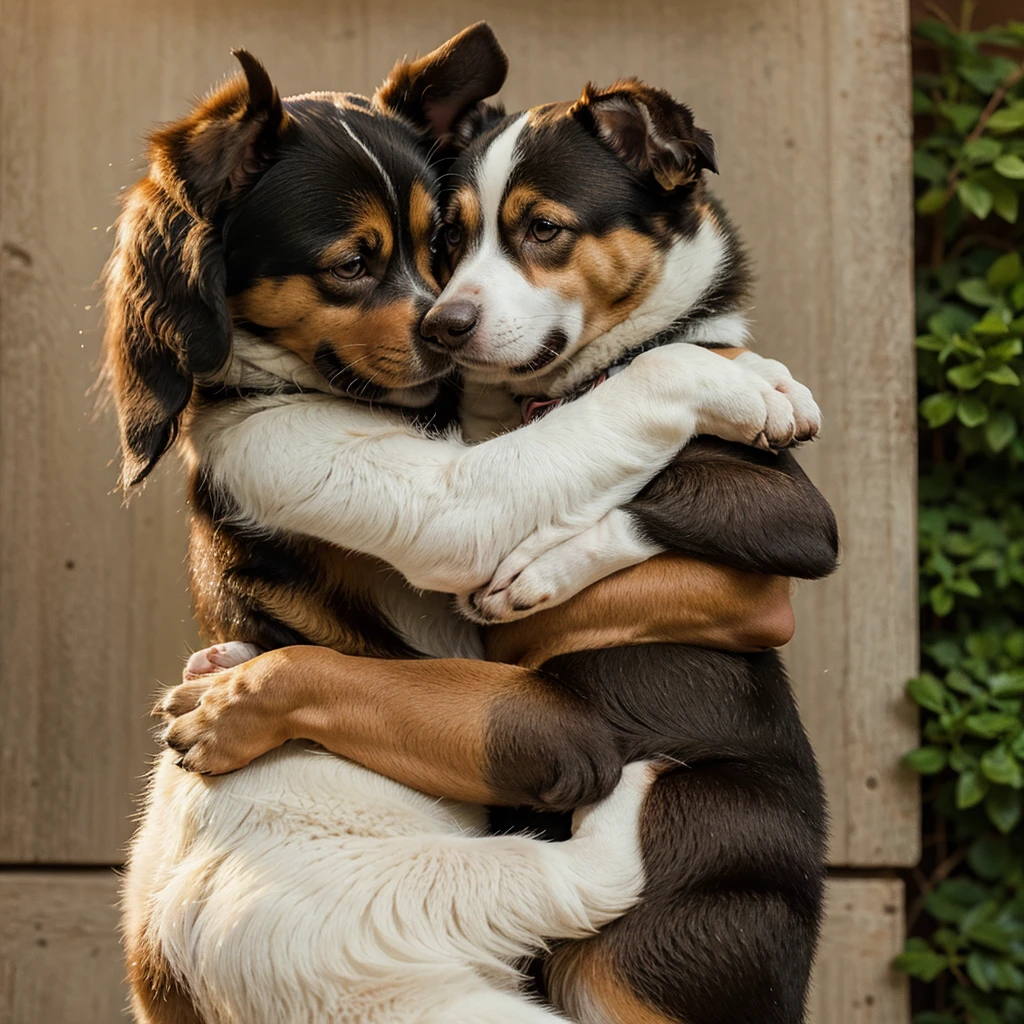 (high quality) (masterpiece) An illustration of cute dogs hugging each others