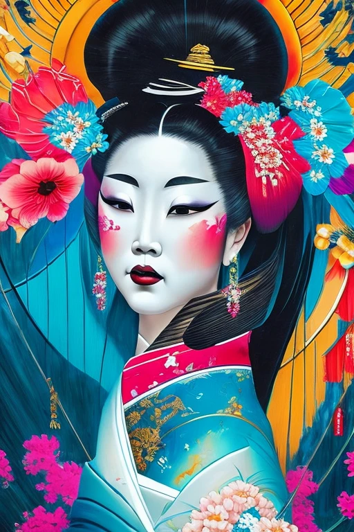 breathtaking (looking at viewer:1.3), (Geisha with Blue eyes:1.1) (Geisha portrait:1.2), Japanese cityscape background, light rays, backlit, vivid colors, vibrant colors, intricate details, intricate line drawing, masterpiece <lora:zenodoXL:.6> <lora:add_detail:0.5>, masterpiece, award-winning, professional, highly detailed