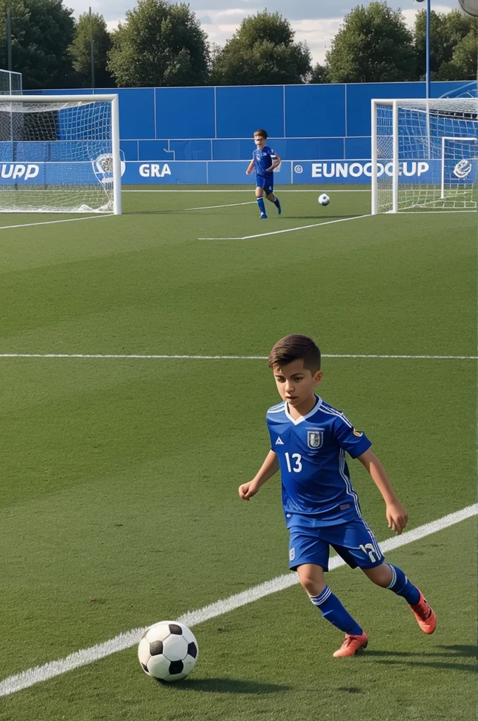 An illustration of a boy playing soccer,soccer field,youth , Euro Cup 2024 style